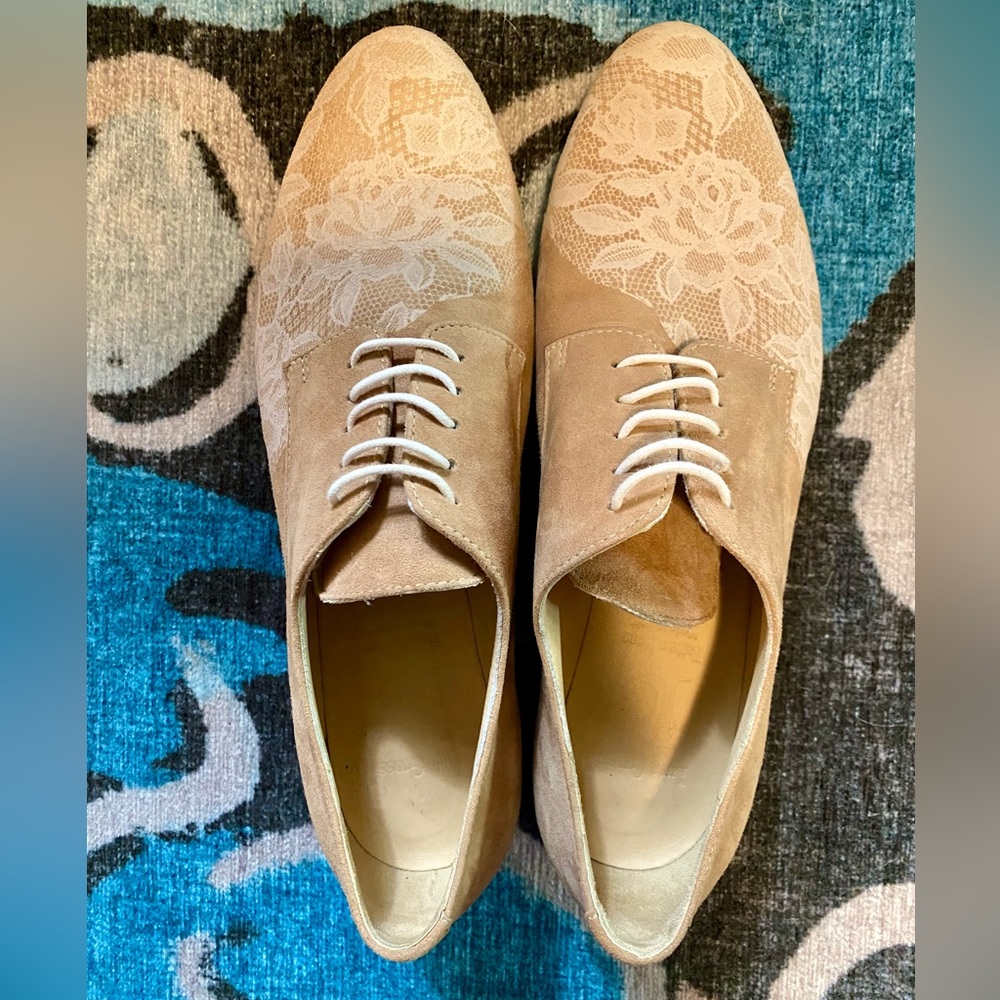 EUC Anthropologie LUCA GROSSI Barclay Platform Oxfords. Tan Suede. Made in Italy